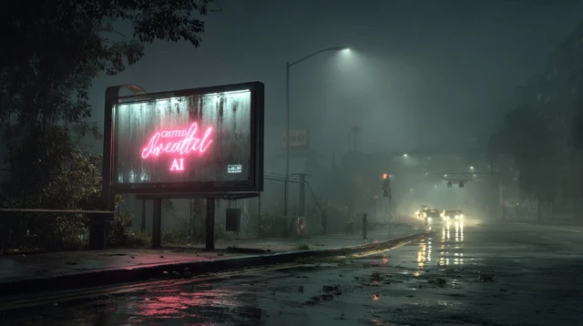 Futuristic AI Billboard at Night City Street