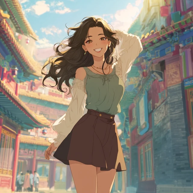 Anime Girl in China: Joyful Kazakh Woman