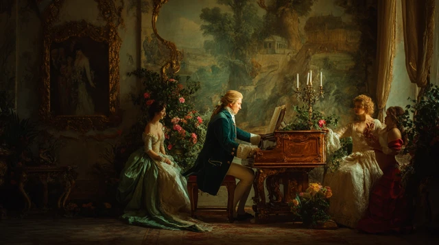 Rococo Gentleman Plays Piano for Ladies Painting