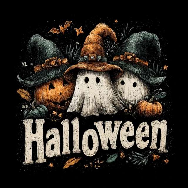 Halloween TShirt Design Gothic Ghosts and Pumpkins
