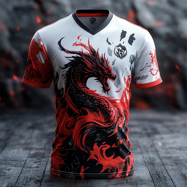 Dragon Sports Jersey 3D Design Red and Black