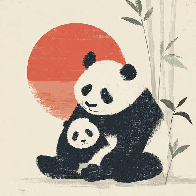Minimalist Panda Art Panda and Cub