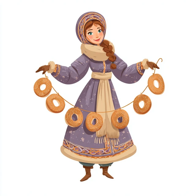 Cartoon Woman in Russian Winter Clothes