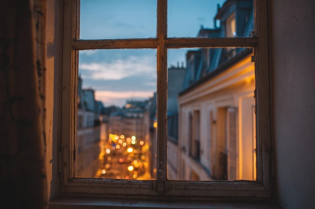 Evening View from French Window Romantic Cityscape