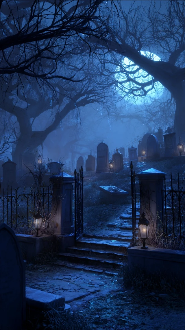 Haunted Cemetery at Night Spooky Illustration