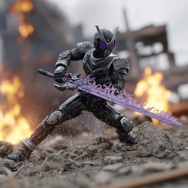 Black Kamen Rider with Excalibur in a Battle Scene