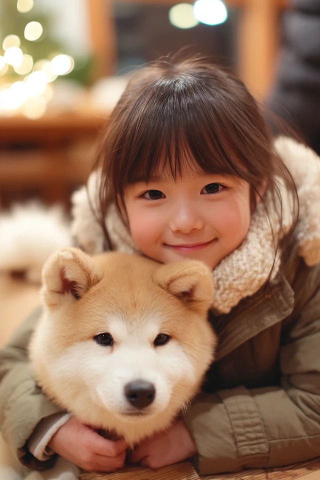 Japanese Girl and Akita Dog: Warm, Cozy, and Smiling
