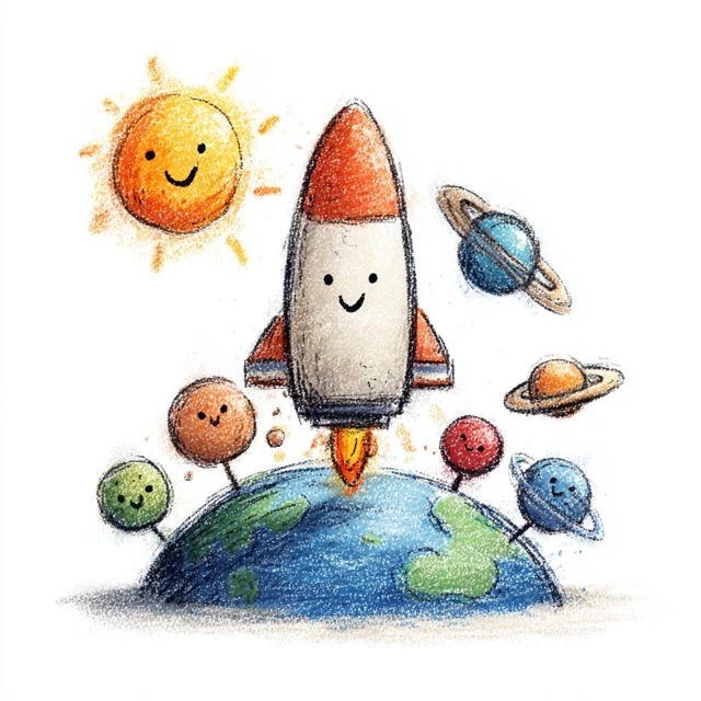 Happy Space Shuttle Cartoon Drawing