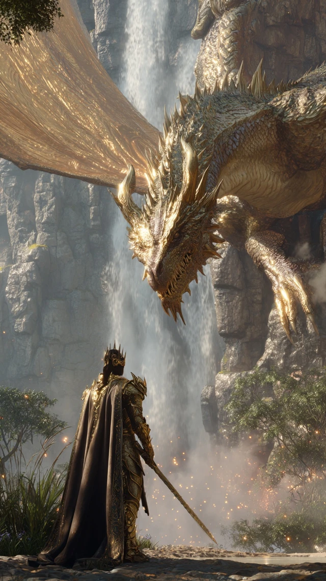 Warrior and Dragon Epic Fantasy Scene