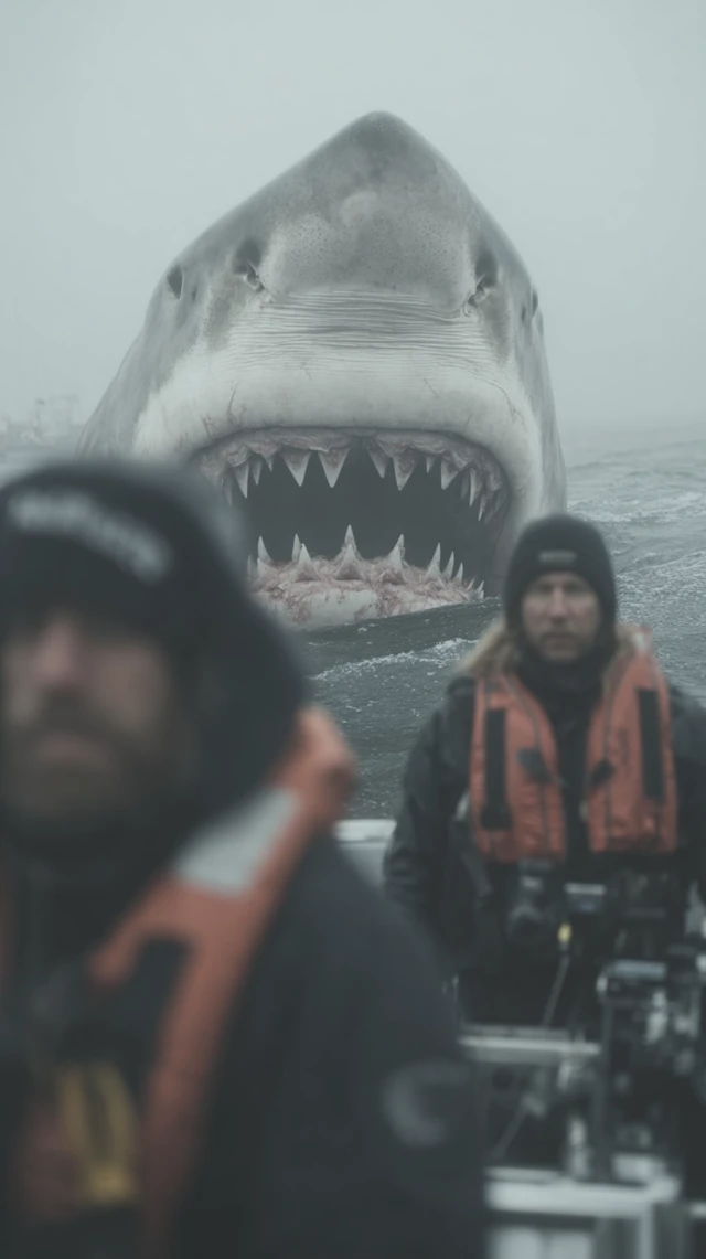 Giant Shark Attack Fishing Boat Scene