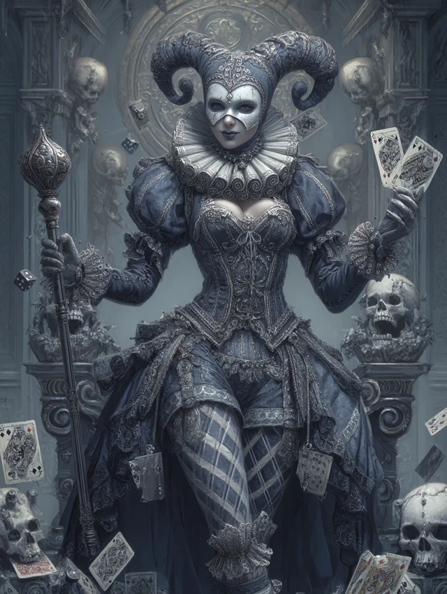 Harlequin in a Moonlit Throne Room Dark Fantasy Art