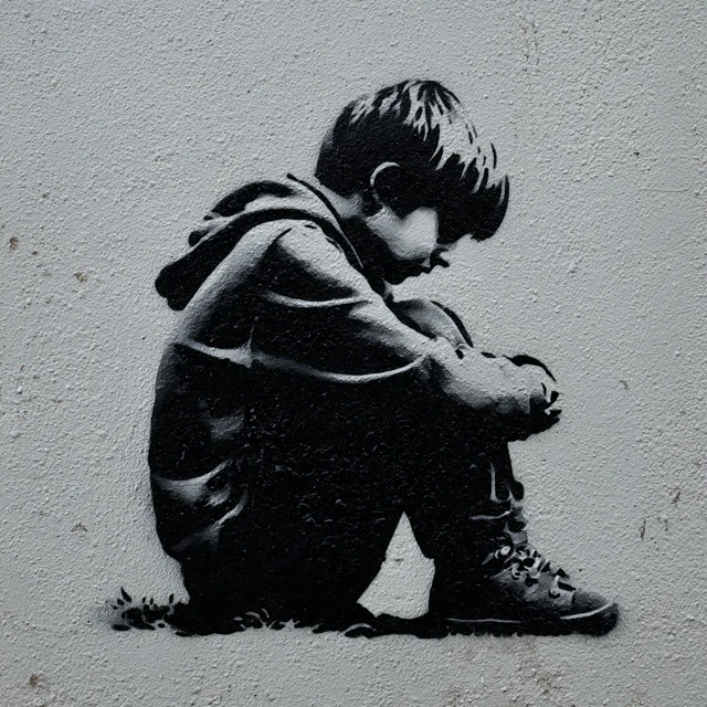 Banksy Inspired Stencil Art Child Sad Graffiti