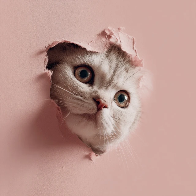 Cute Cat Peeking Through Pink Hole Tender Moment