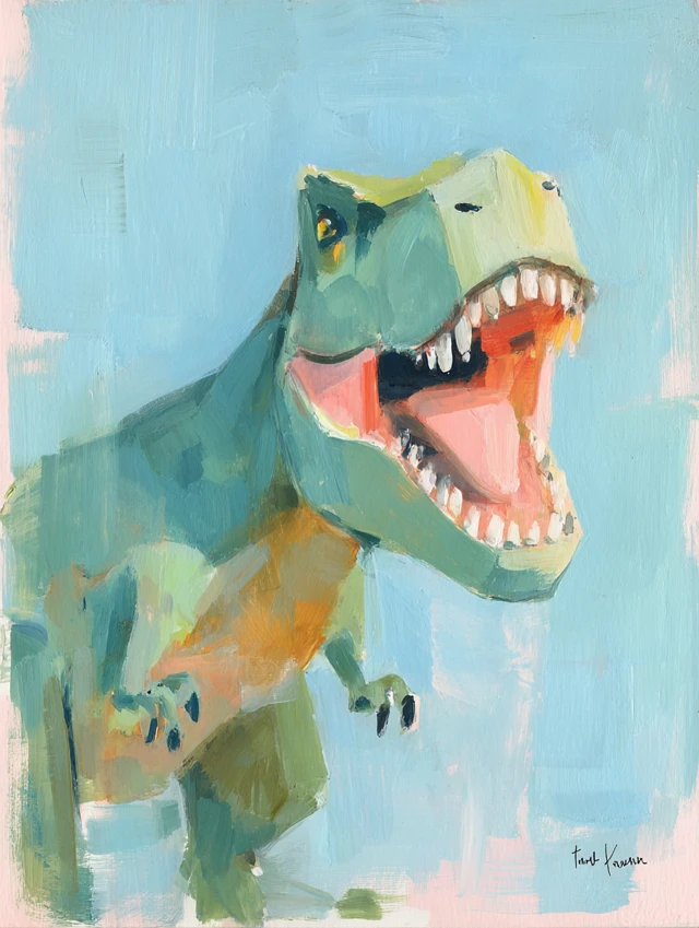 T Rex Gouache Painting Pastel Colors Playful Art