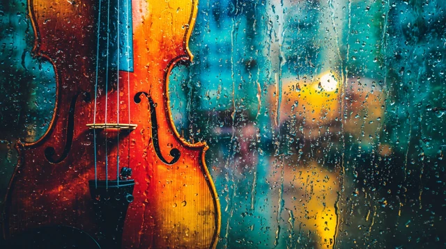 Rainy Window Violin Close Up