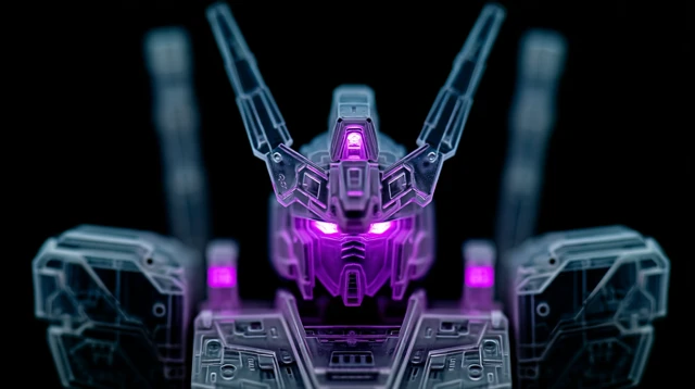 Gundam Action Figure with Glowing Purple Eyes