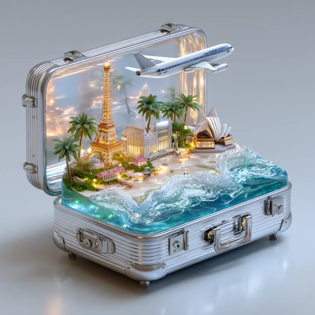 Miniature World in a Suitcase Dream Travel Scene