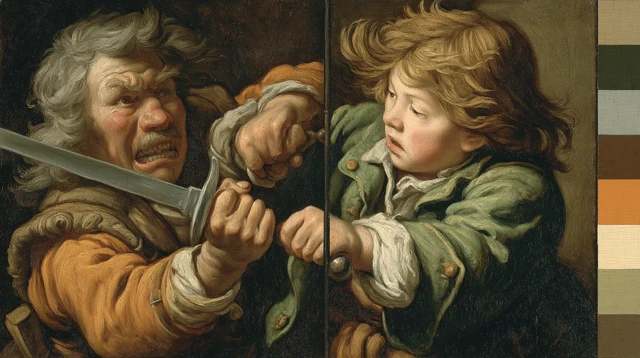 Jan Steen Oil Painting Teenage Boy vs Giant Fight
