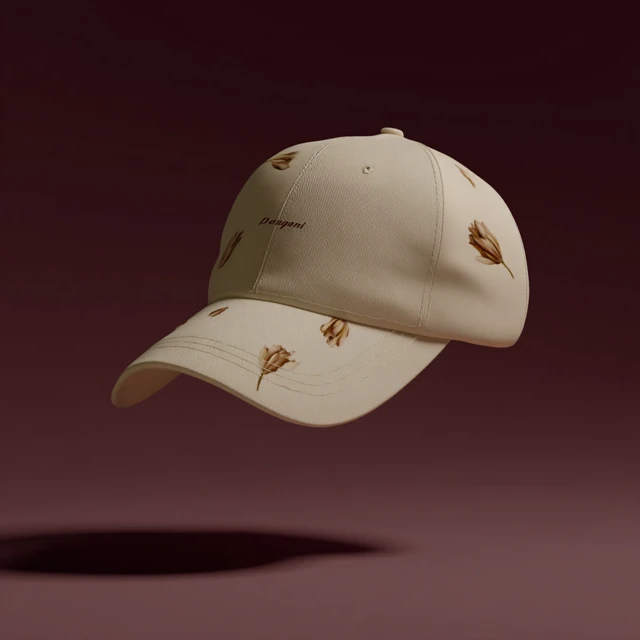 Beige Cap Streetwear Design With Floral Embroidery