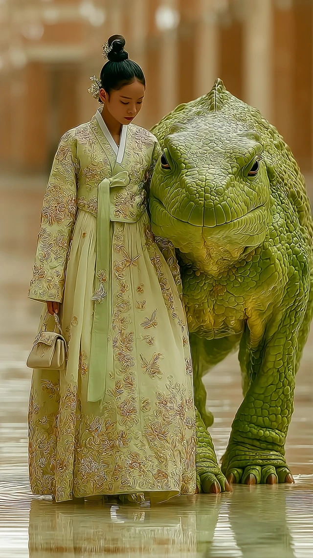 Joseon Inspired Hanbok with Giant Frog - Dreamlike Art