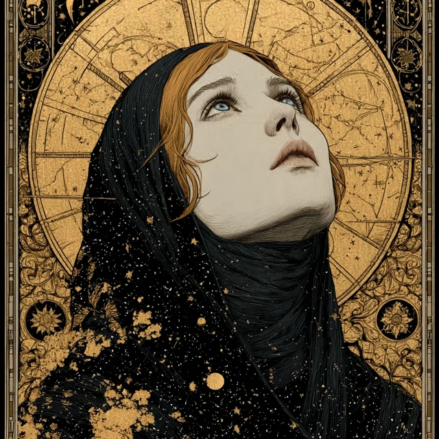 Mystical Tarot Card Woman Moon Stars Astrology Art