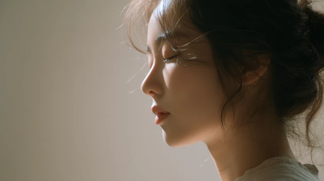 Korean Woman Side Profile With Eyes Closed