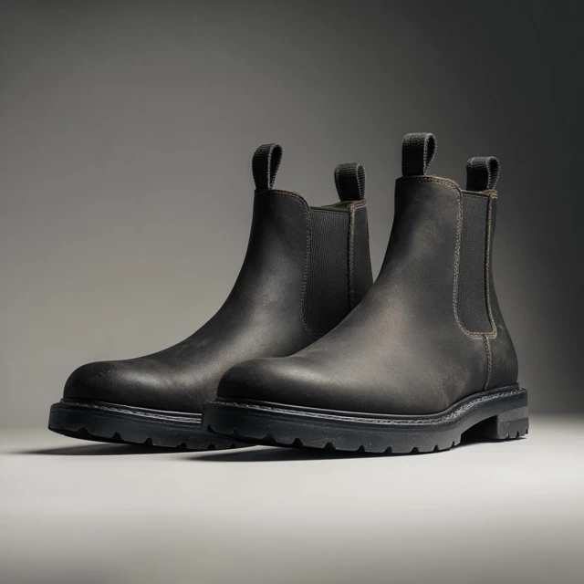 Matte Black Chelsea Boots Rustic Leather Look