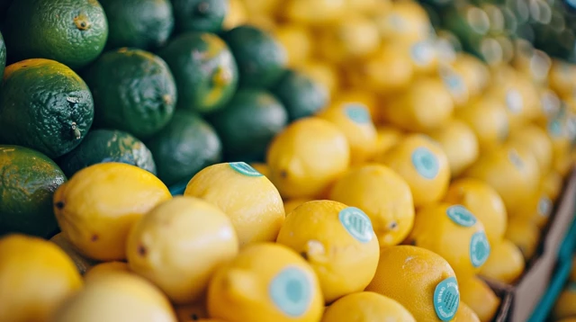 Fresh Lemons and Limes Fruit Stand Close Up