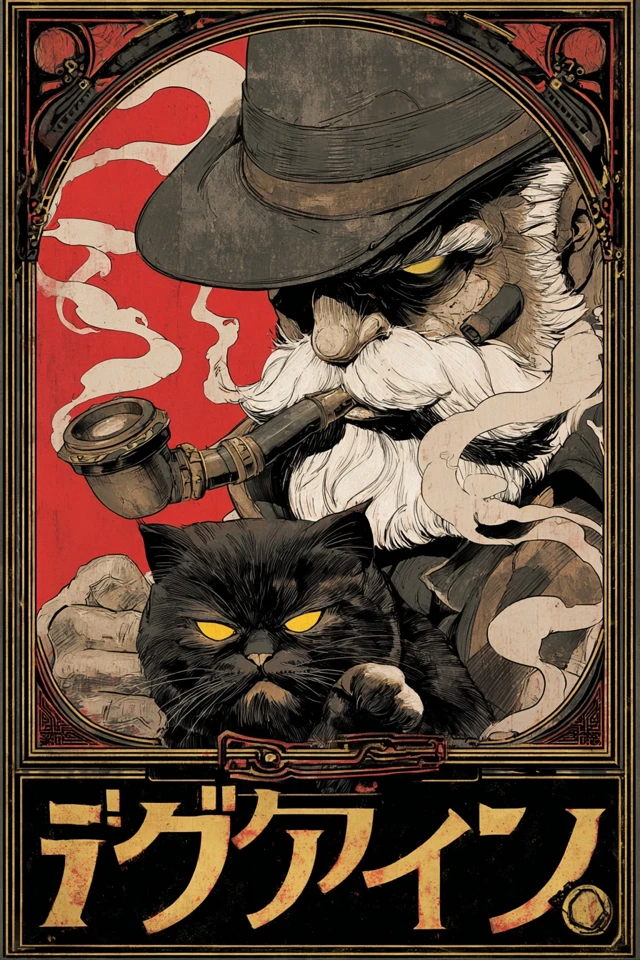 Steampunk Detective And Cat Art Nouveau Noir