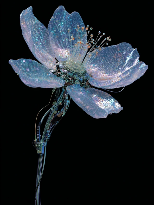 Cybernetic Flower Futuristic Art 3D Render