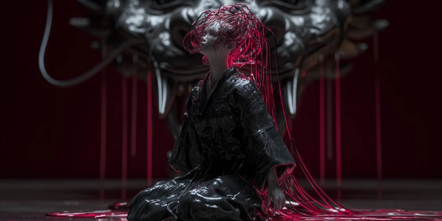 Cyberpunk Shrine Maiden Meditating