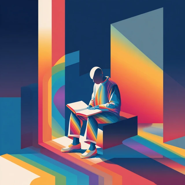 Modern Cubist Illustration Man Reading Book