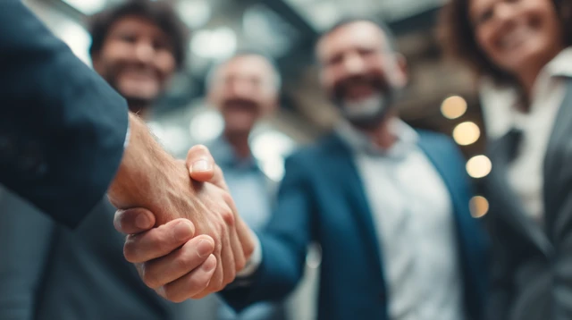 Business Deal Handshake Smiling Professionals