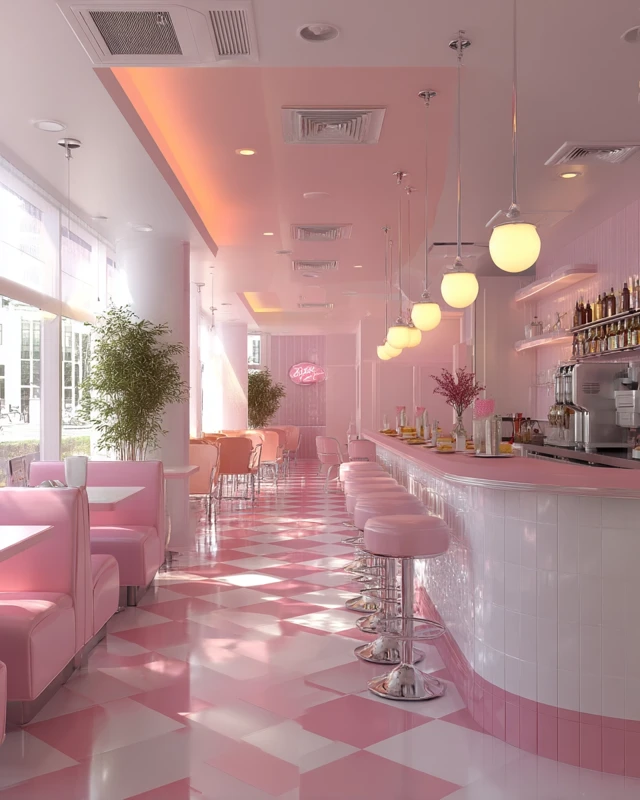 Pink Waffle Cafe Restaurant Interior Design