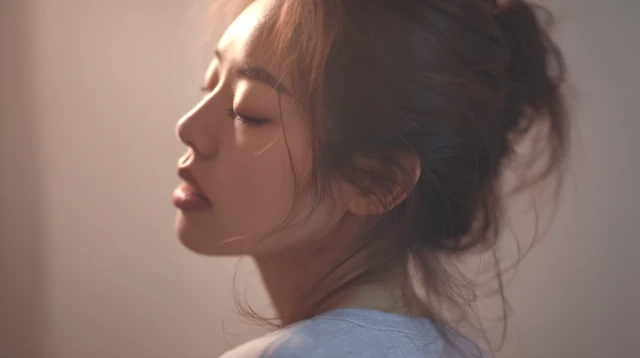 Korean Woman Side Profile With Eyes Closed