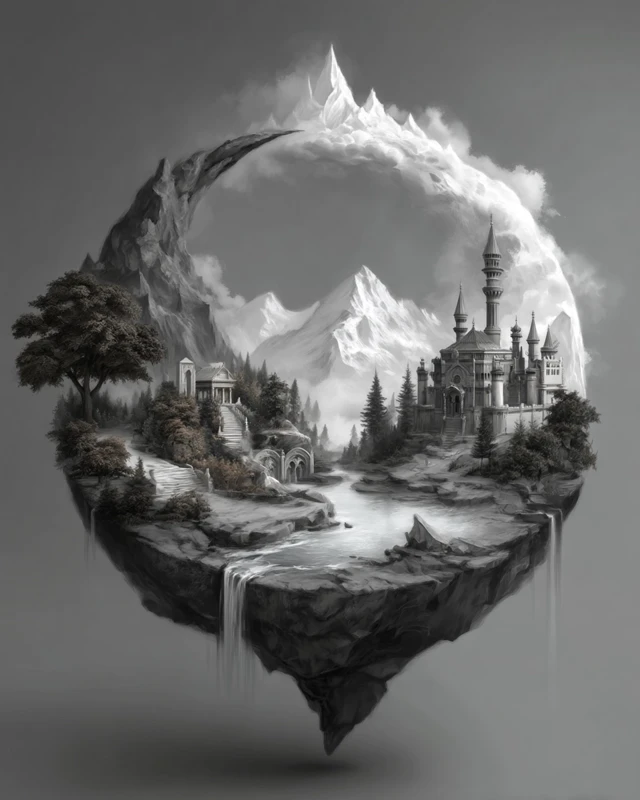 Surreal Floating Island Landscape Art