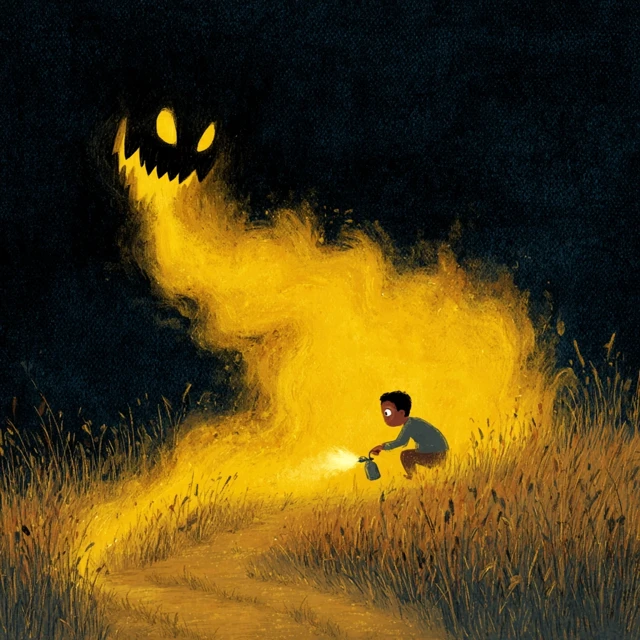 Boy and Fire Demon Illustration