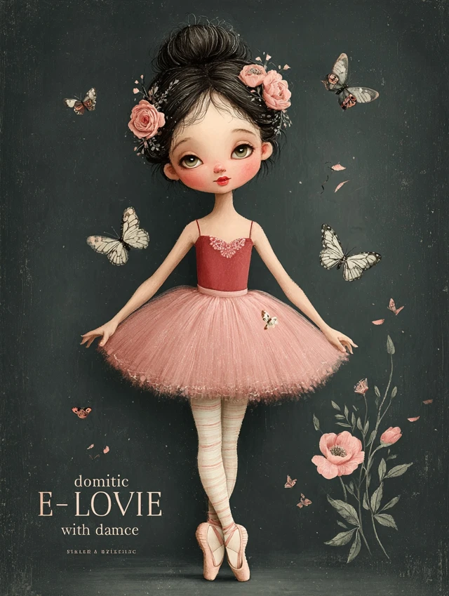 Cute Ballerina with Butterflies Pastel Illustration
