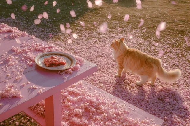 Cat and Meat Plate in Pink Paradise Photography