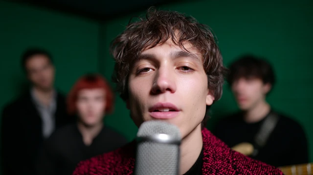 Band Singing in Studio Deep Green Background