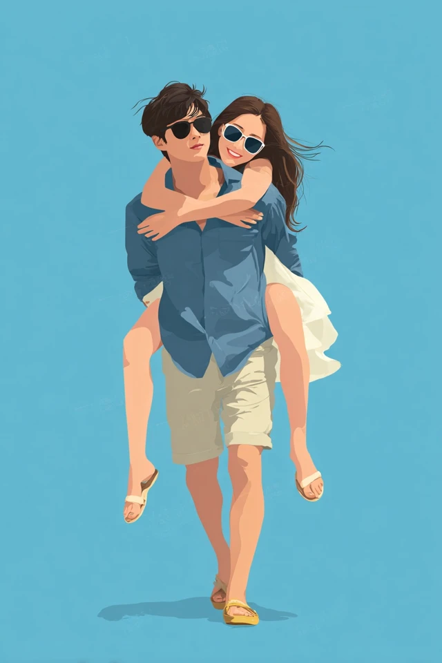 Summer Romance Couple Vector Art
