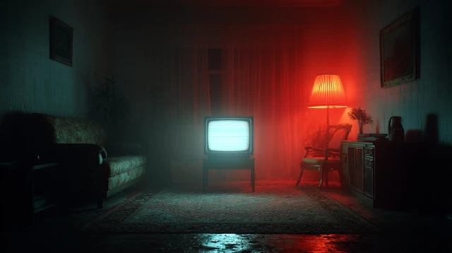 Haunting TV Screen in Darkness