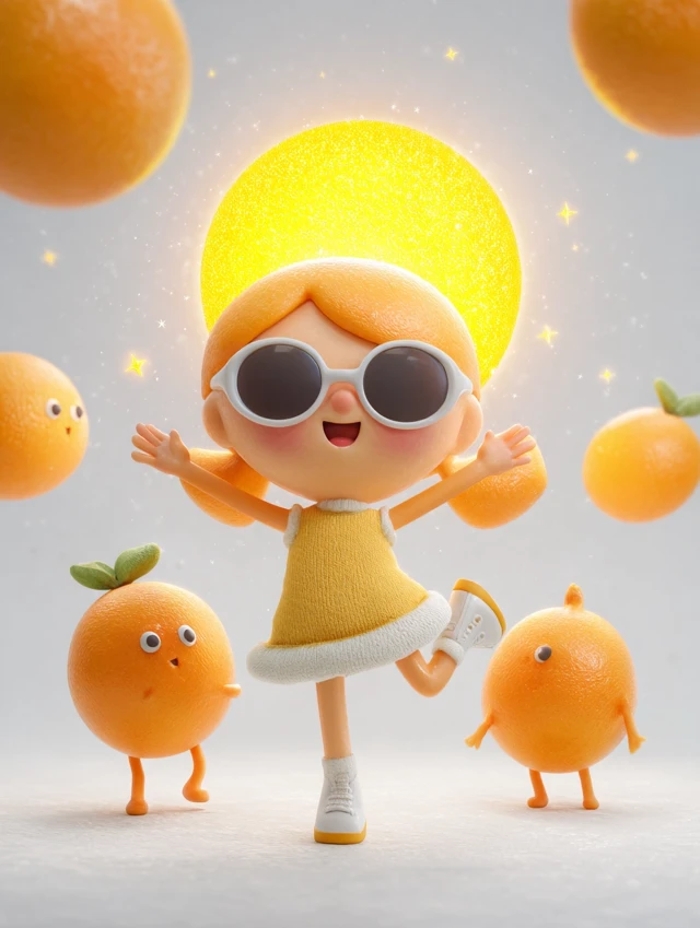 Cute Orange Girl Leads Fun Exercise 3D Illustration