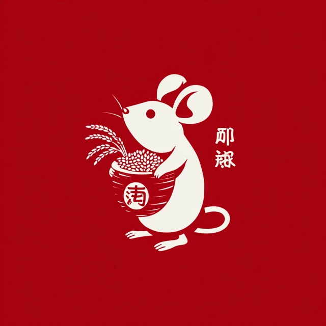 Mouse with Rice Logo Design Creative and Flat