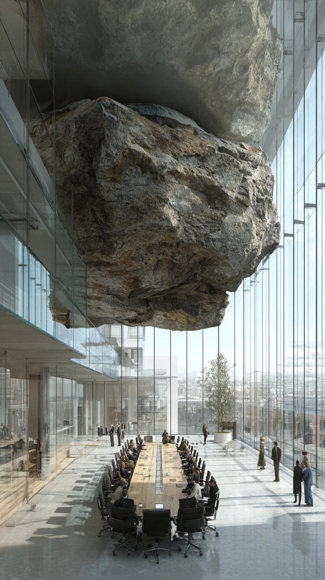 Modern Conference Room in London with Suspended Rock
