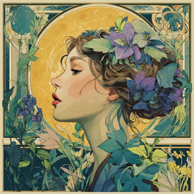 Art Nouveau Vintage Monaco Artwork of a Woman