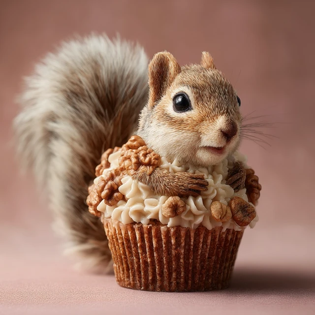Squirrel with a Cupcake Adorable Animal Art