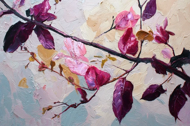 Abstract Oil Painting Flowers and Branches