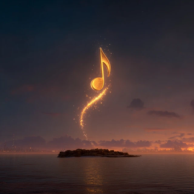 Golden Musical Note Above Puerto Rico Magical Dusk Tones