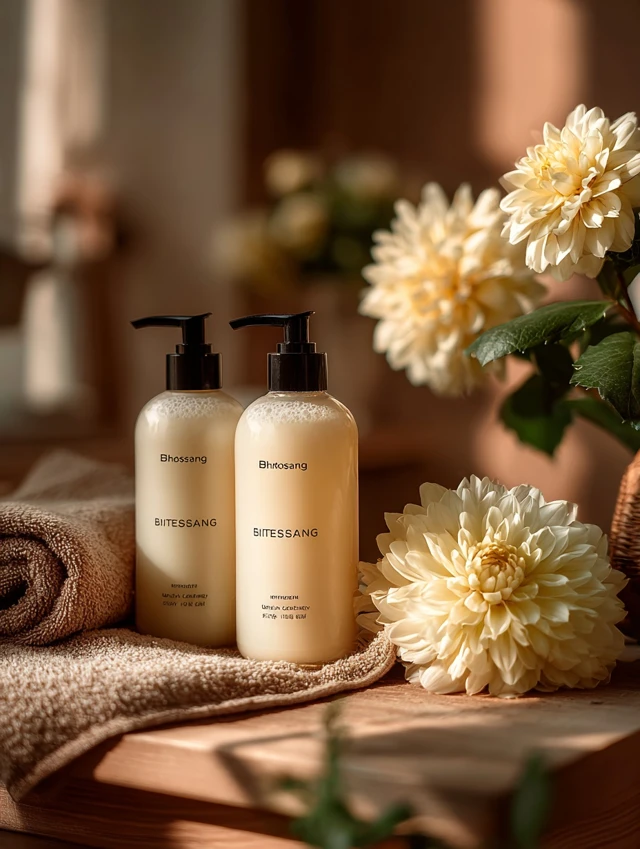 Bhotsang Body Wash Beige Bottles with Flowers Cozy Aesthetic